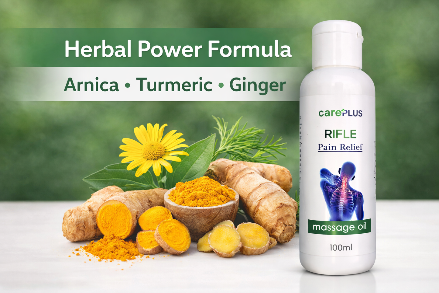 RIFLE Pain Relief Massage Oil 100ml | Arnica, Turmeric & Ginger for Muscle & Joint Comfort