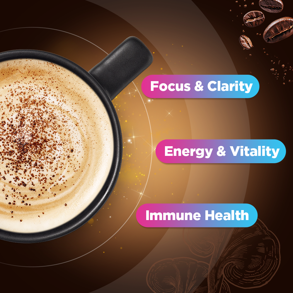 Organic Mushroom Coffee Powder with Lion’s Mane & Cordyceps – 10 Mushroom Extract Blend, Instant Arabica Coffee – 180g