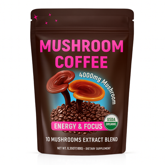 Organic Mushroom Coffee Powder with Lion’s Mane & Cordyceps – 10 Mushroom Extract Blend, Instant Arabica Coffee – 180g