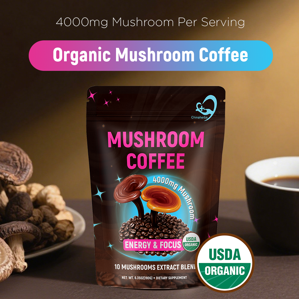 Organic Mushroom Coffee Powder with Lion’s Mane & Cordyceps – 10 Mushroom Extract Blend, Instant Arabica Coffee – 180g