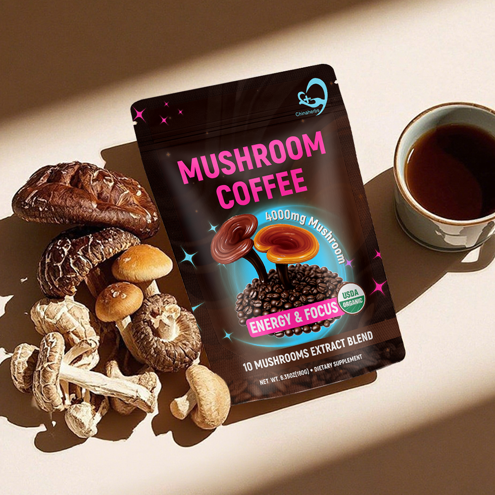 Organic Mushroom Coffee Powder with Lion’s Mane & Cordyceps – 10 Mushroom Extract Blend, Instant Arabica Coffee – 180g