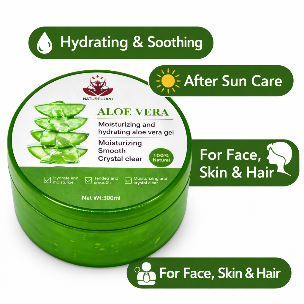 Aloe Vera Gel for Face, Skin & Hair – Natural Hydrating & Soothing Moisturiser for Dry Skin, Sunburn & After Sun Care